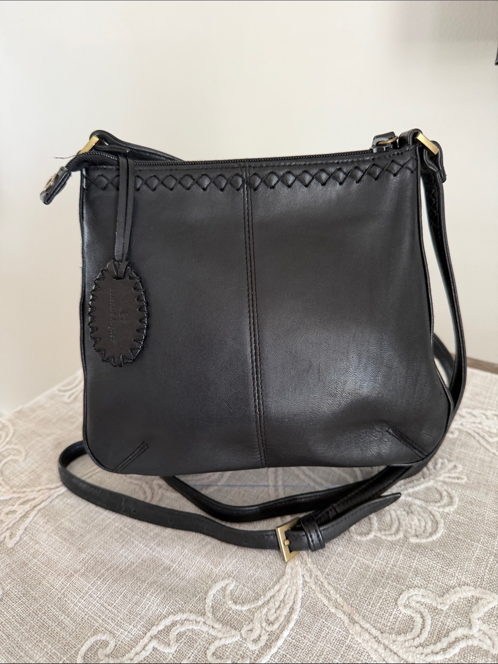 Etienne Aigner Vintage Black Leather Crossbody Bag with Stitching Detail